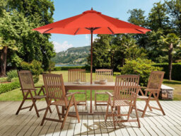 Beliani Garden Dining Set 6 Seater Amantea With Parasol Acacia Wood Red - thumbnail 2