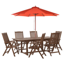 Beliani Garden Dining Set 6 Seater Amantea With Parasol Acacia Wood Red - thumbnail 1