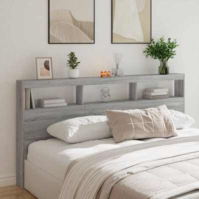 Berkfield Headboard Cabinet With Led Grey Sonoma 200X17X102 Cm - image 1