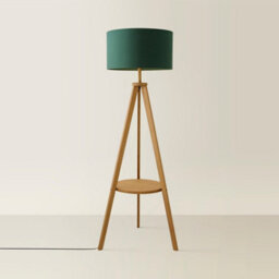 ValueLights Morrigan Mid Wood Shelf Floor Lamp With Forest Green Drum Shade - thumbnail 3