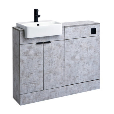 Homestylestore 1050mm Concrete Grey Bathroom Combination Vanity Toilet Wc Unit And Black Finger Pull Handles - image 1