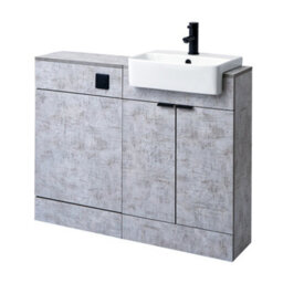 Homestylestore 1050mm Concrete Grey Bathroom Combination Vanity Toilet Wc Unit And Black Finger Pull Handles - thumbnail 2