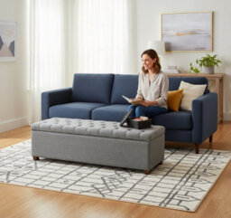 Linoso Chesterfield Slate Grey Ottoman Storage Box With Square Wooden Legs - Upholstered Blanket Box (180W X 40D X 45H Cm) - thumbnail 3