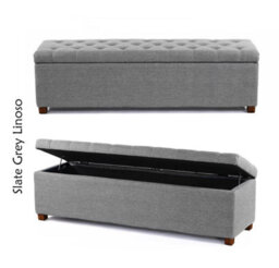 Linoso Chesterfield Slate Grey Ottoman Storage Box With Square Wooden Legs - Upholstered Blanket Box (180W X 40D X 45H Cm)