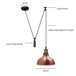 Copper Industrial Pulley Pendant Light Rustic Farmhouse Style Hanging Lamp With Adjustable 2M Height For Kitchen Island - thumbnail 2