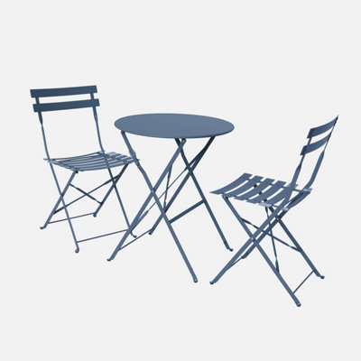 Sweeek - Round Folding Metal Bistro Garden Table With 2 Chairs Grey Blue 60X60X71 Cm - Emilia - image 1
