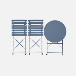Sweeek - Round Folding Metal Bistro Garden Table With 2 Chairs Grey Blue 60X60X71 Cm - Emilia - thumbnail 2