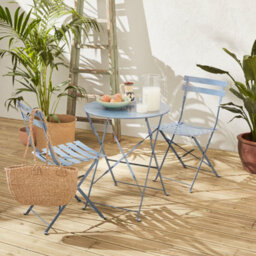 Sweeek - Round Folding Metal Bistro Garden Table With 2 Chairs Grey Blue 60X60X71 Cm - Emilia - thumbnail 7