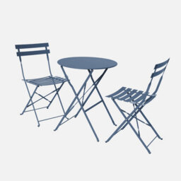 Sweeek - Round Folding Metal Bistro Garden Table With 2 Chairs Grey Blue 60X60X71 Cm - Emilia