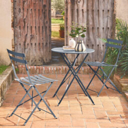 Sweeek - Round Folding Metal Bistro Garden Table With 2 Chairs Grey Blue 60X60X71 Cm - Emilia - thumbnail 3