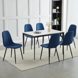 MCC Direct Set Of 6 Teddy Faux Fur Stitched Design Dining Chairs Blue Bella By Mcc