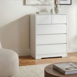Beliani Sideboard White 5-Drawer Chest Mdf Storage Unit Scandinavian Style Modern Living Room Cabinet - thumbnail 2