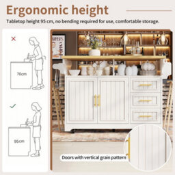 Btm Kitchen Island With Extendable Dining Table Rolling Buffet Storage Cabinet Vertical Groove Doors Large Drawer Fold Out Worktop - thumbnail 8