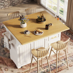 Btm Kitchen Island With Extendable Dining Table Rolling Buffet Storage Cabinet Vertical Groove Doors Large Drawer Fold Out Worktop - thumbnail 4