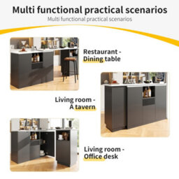 Btm Black Swivelling Bar Table With Marble Top And Storage Modern Kitchen Or Dining Room Island - thumbnail 8