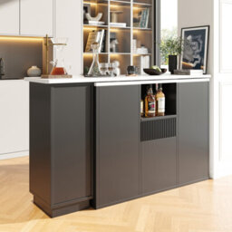 Btm Black Swivelling Bar Table With Marble Top And Storage Modern Kitchen Or Dining Room Island - thumbnail 1