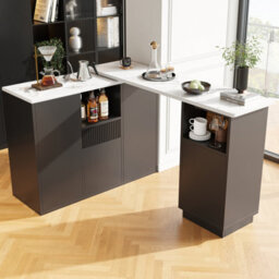 Btm Black Swivelling Bar Table With Marble Top And Storage Modern Kitchen Or Dining Room Island - thumbnail 3