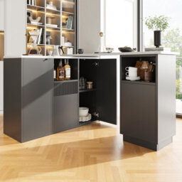 Btm Black Swivelling Bar Table With Marble Top And Storage Modern Kitchen Or Dining Room Island - thumbnail 4