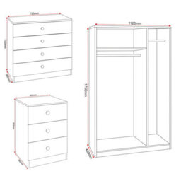 Seconique Denver 3 Door Wardrobe Bedroom Set - Grey Gloss - thumbnail 9