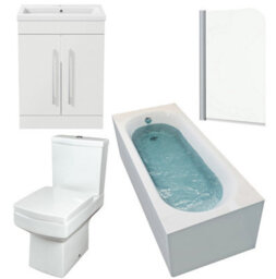 Affine 1700mm Bathroom Suite Gloss White Straight Bath Screen Toilet Vanity Unit Basin - thumbnail 1