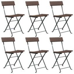 Berkfield Folding Bistro Chairs 6 Pcs Brown Poly Rattan And Steel - thumbnail 2