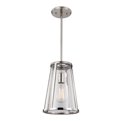 Elegant 1 Bulb Ceiling Pendant Light In Highly Polished Nickel For Modern Interiors