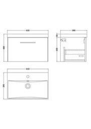 Balterley  Wall Hung 1 Soft Close Drawer & Thin-Edge Bathroom Vanity Unit Basin, Solace Oak, 600mm - thumbnail 2