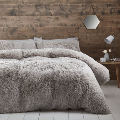 Catherine Lansfield Bedding Cuddly Deep Pile Duvet Cover Set With Pillowcases Silver Grey - image 1