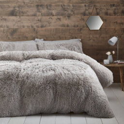 Catherine Lansfield Bedding Cuddly Deep Pile Duvet Cover Set With Pillowcases Silver Grey - thumbnail 1