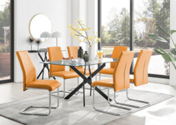 Furniturebox Uk Leonardo Black Leg Glass Dining Table & 6 Mustard Lorenzo Chairs - thumbnail 1