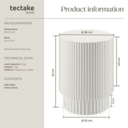 Tectake Side Table Amira Round , For Indoor And Outdoor Use, 38 X 51 Cm - Cream - thumbnail 6