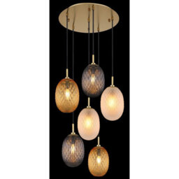 Luminosa Lighting Luminosa Devin Cluster Pendant Ceiling Light Gold Colours Matt Glass Shade 6X E14 - thumbnail 3