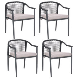 Beliani Set Of 4 Garden Chairs With Cushions Ozzero Metal Black - thumbnail 1