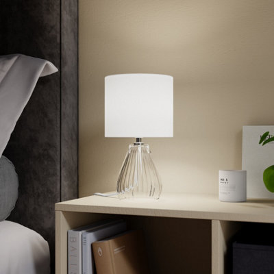 Cylinder Shiny Cream & Clear Glass Fabric Led Table Lamp - image 1
