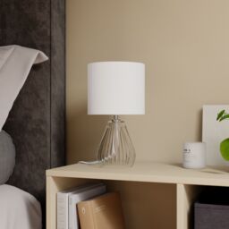 Cylinder Shiny Cream & Clear Glass Fabric Led Table Lamp - thumbnail 3