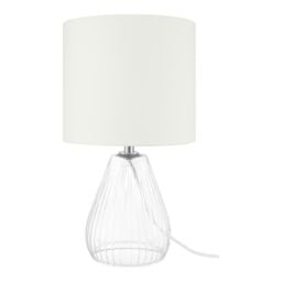 Cylinder Shiny Cream & Clear Glass Fabric Led Table Lamp - thumbnail 2
