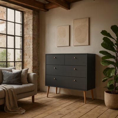 Wyld Haus Quietbloom Dark Grey 4-Drawer Wooden Chest - image 1