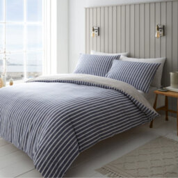 Catherine Lansfield Bedding Textured Banded Stripe Duvet Cover Set With Pillowcases Blue - thumbnail 2