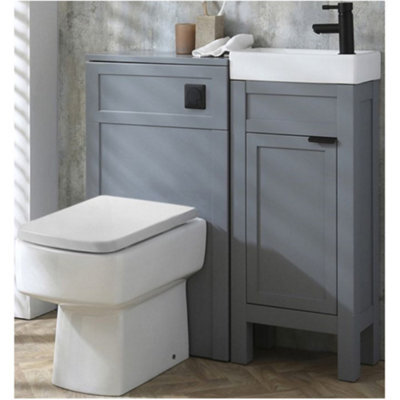 Homestylestore Light Grey 400mm Bathroom Vanity And Wc Unit With Square Back To Wall Toilet Pan And Black Finger Pull Handle - image 1