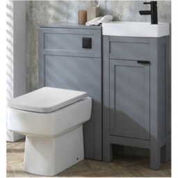 Homestylestore Light Grey 400mm Bathroom Vanity And Wc Unit With Square Back To Wall Toilet Pan And Black Finger Pull Handle - thumbnail 1