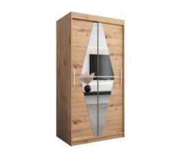 Arte Boliwia Contemporary 2 Mirrored Sliding Door Wardrobe 5 Shelves 2 Rails Artisan Oak Effect (H)2000mm (W)1000mm (D)620mm - thumbnail 1