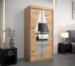 Arte Boliwia Contemporary 2 Mirrored Sliding Door Wardrobe 5 Shelves 2 Rails Artisan Oak Effect (H)2000mm (W)1000mm (D)620mm - thumbnail 2