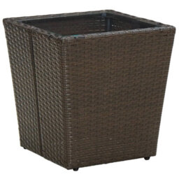 Berkfield Tea Table Brown 41.5X41.5X44 Cm Poly Rattan And Tempered Glass
