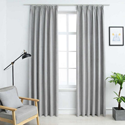 Berkfield Blackout Curtains With Hooks 2 Pcs Grey 140X225 Cm - image 1