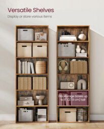 Songmics Storage Shelf, Bookcase With 6 Shelves, For Living Room, Study, Office, Bedroom, Industrial, Rustic Brown - thumbnail 3