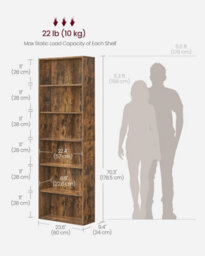 Songmics Storage Shelf, Bookcase With 6 Shelves, For Living Room, Study, Office, Bedroom, Industrial, Rustic Brown - thumbnail 2