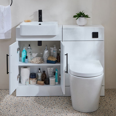 Homestylestore 1050mm White Bathroom Combination Vanity Wc Unit With Black T Bar Handle - image 1