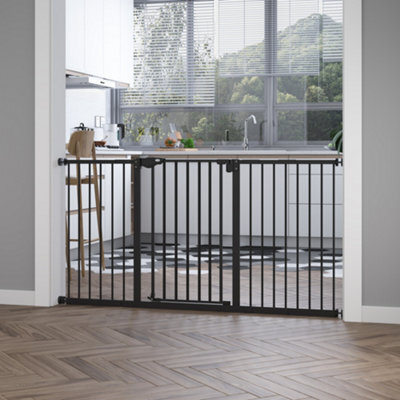 Pawhut Adjustable Safety Gate W/ 3 Extensions, 4 Adjustable Screws, Black - image 1