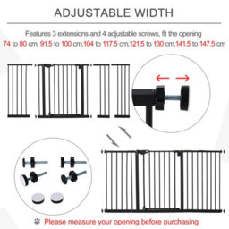 Pawhut Adjustable Safety Gate W/ 3 Extensions, 4 Adjustable Screws, Black - thumbnail 7