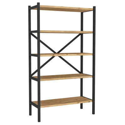 Urbn-Living Urbnliving 121Cm Height 5-Shelf Pine Wooden Bookcase With Metal Frame Home Décor Storage And Shelving Unit - image 1
